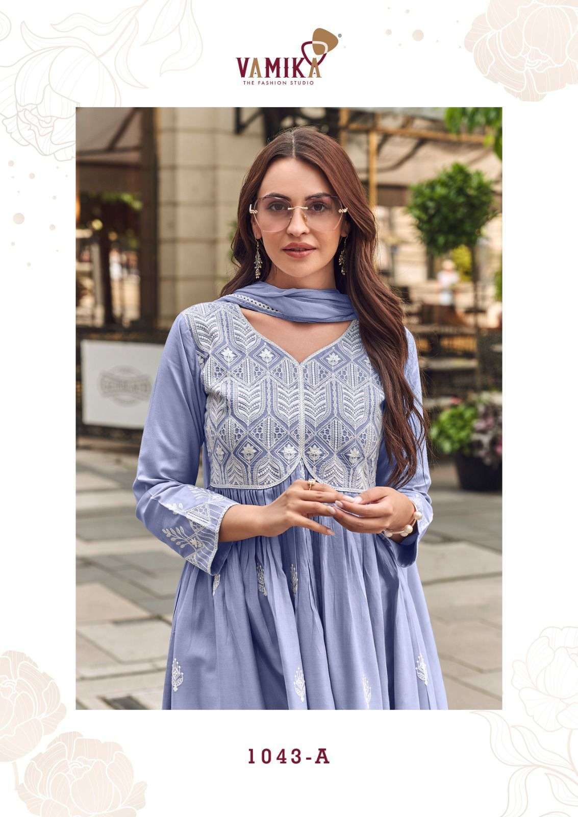 VAMIKA LAKHNAVI VOL-8 PLATINUM HEAVY RAYON WITH FANCY WORK READYMADE SUIT WHOLESALER 