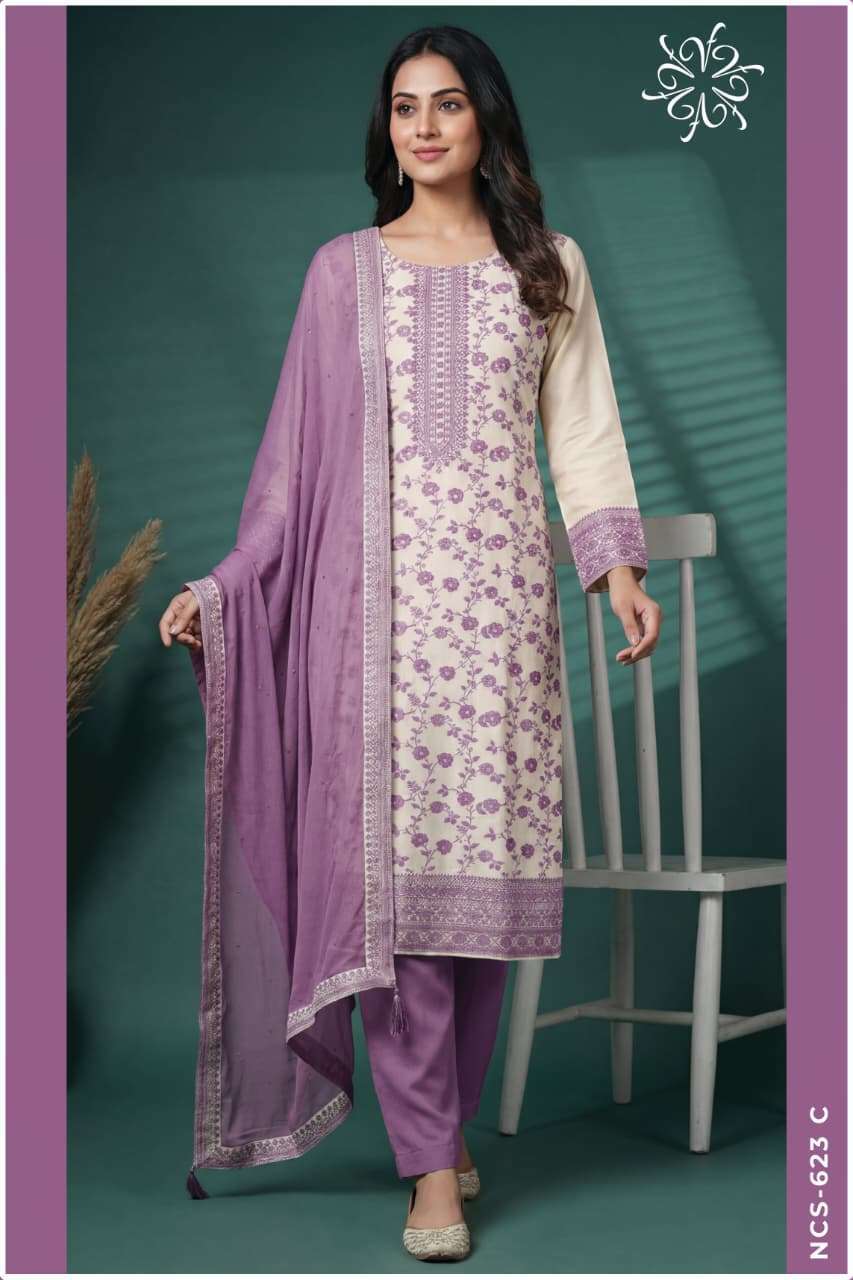 VINAY FASHION NCS 623 COLOURS FANCY EMBRODERY WORK STYLISH SALWAR KAMEEZ DEALER 