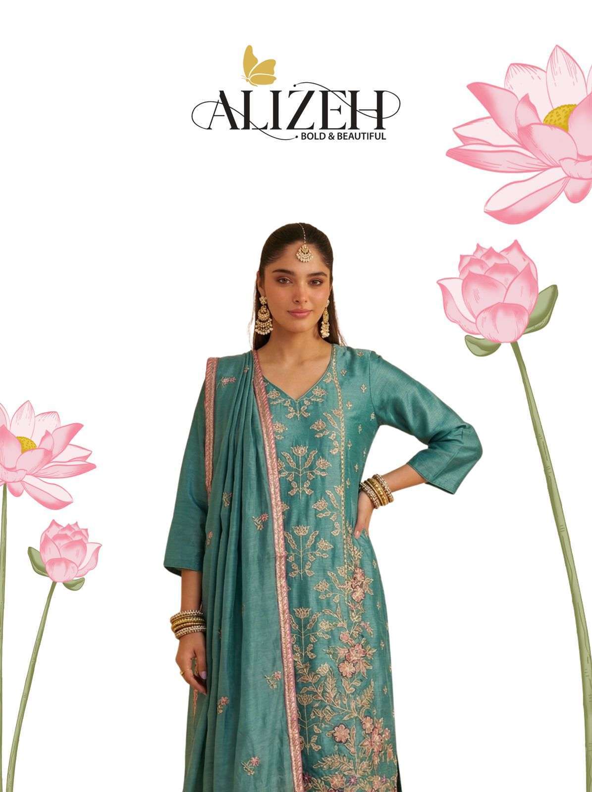ALIZEH 7095-7097 SIMMER SILK WITH FANCY WORK DESIGNER READYMADE SALWAR KAMEEZ WHOLESALE PRICE SURAT 