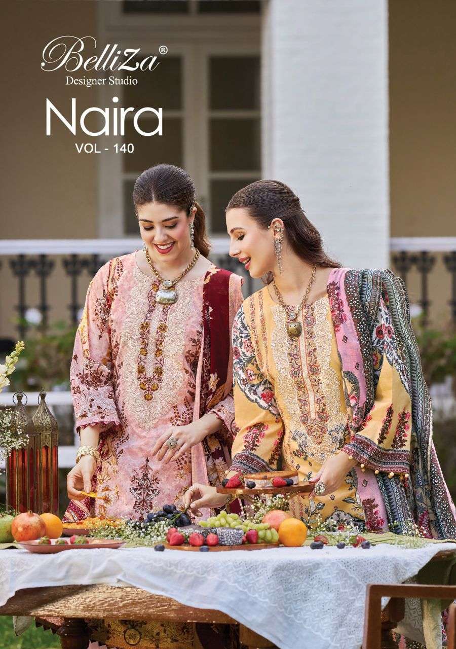 BELLIZA DESIGNER NAIRA VOL 140 EXCLUSIVE HEAVY SELF EMBROIDERY COTTON  DRESS MATERIAL SUPPLIER