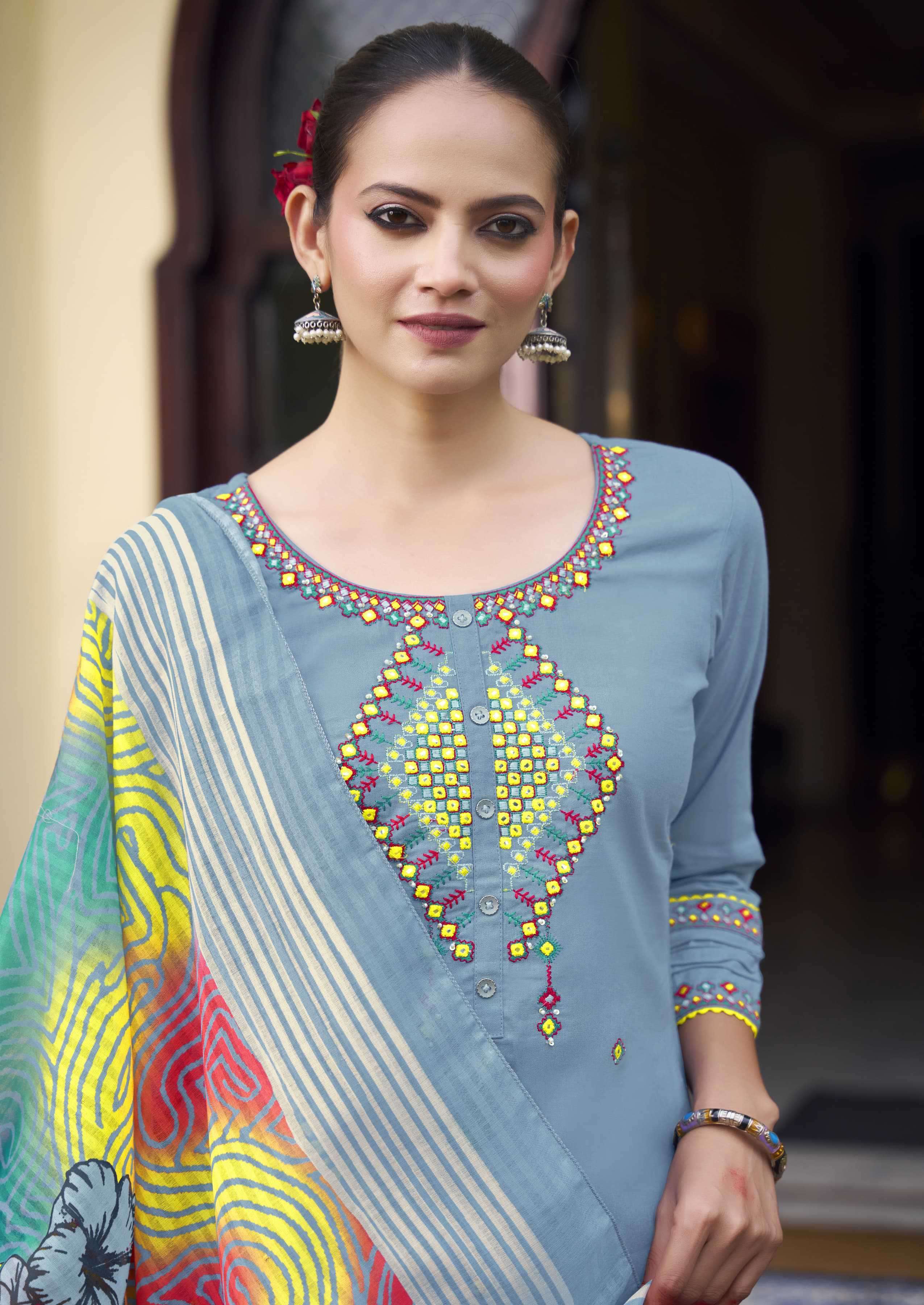 KARISSA SANIA COTTON FLEZ WITH FANCY HANDWORK READYMADE SALWAR KAMEEZ WHOLESALE RATE IN SURAT 