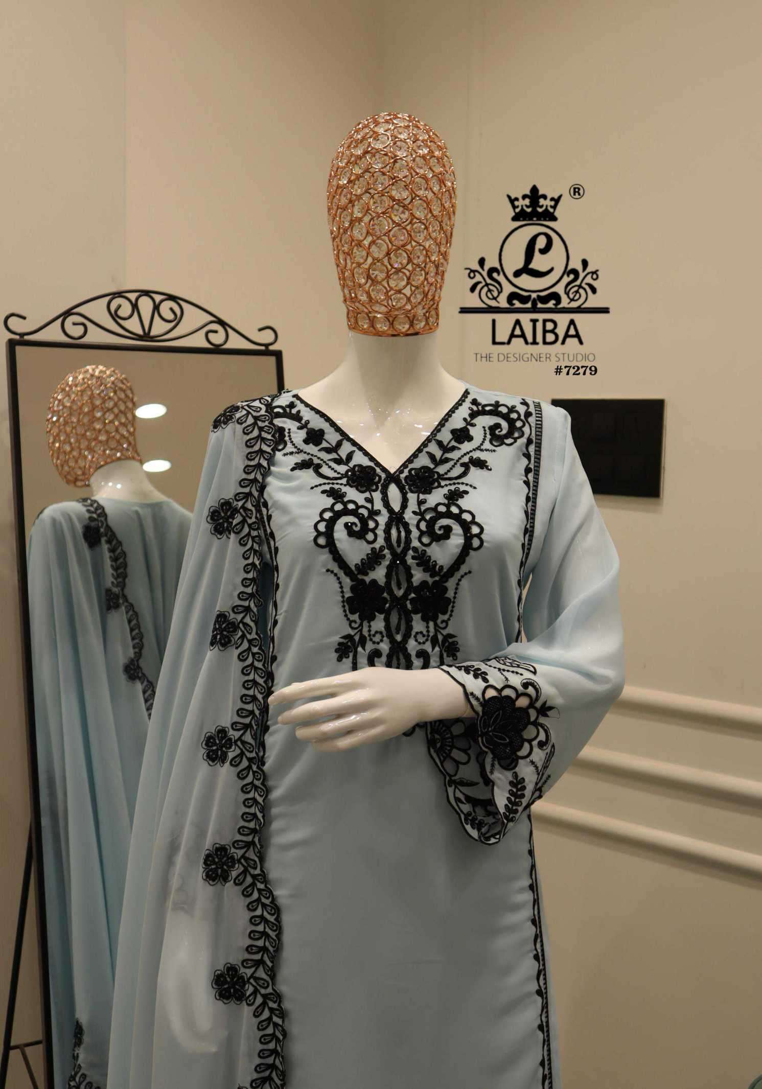 LAIBA 7279 PURE GEORGETTE WITH FANCY WORK READYMADE SALWAR KAMEEZ WHOLESALE PRICE IN SURAT 