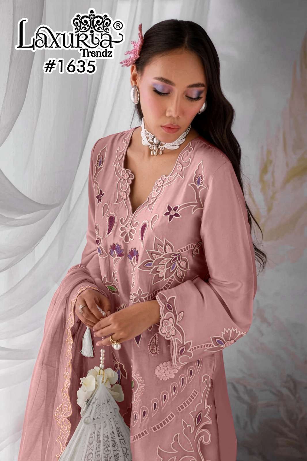 LAXURIA TRENDZ 1635  SATIN WITH FANCY WORK PARTY WEAR DESIGNER READYMADE PAKISTANI KURTI MANUFACTURER 