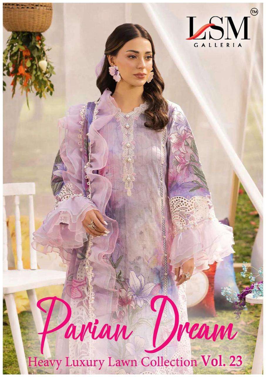 LSM GALLERIA PARIAN DREAM VOL 23  LAWN PRINTED PAKISTANI DRESS MATERIAL SUPPLIER 