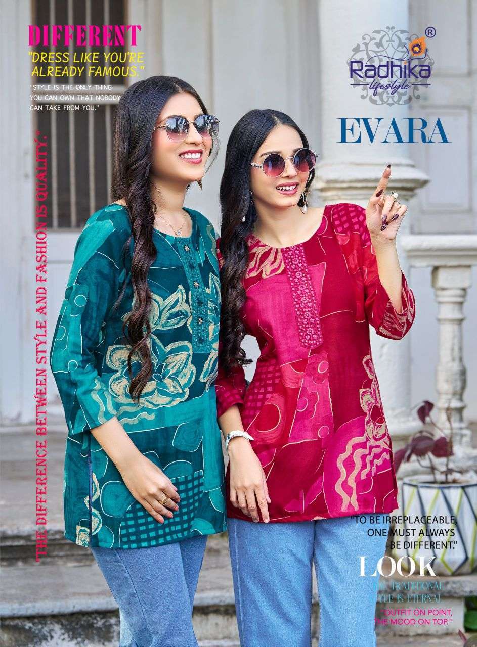RADHIKA LIFESTYLE EVARA VOL-1 RAYON PRINTED SHORT TOPS COLLECTION SUPPLIER 