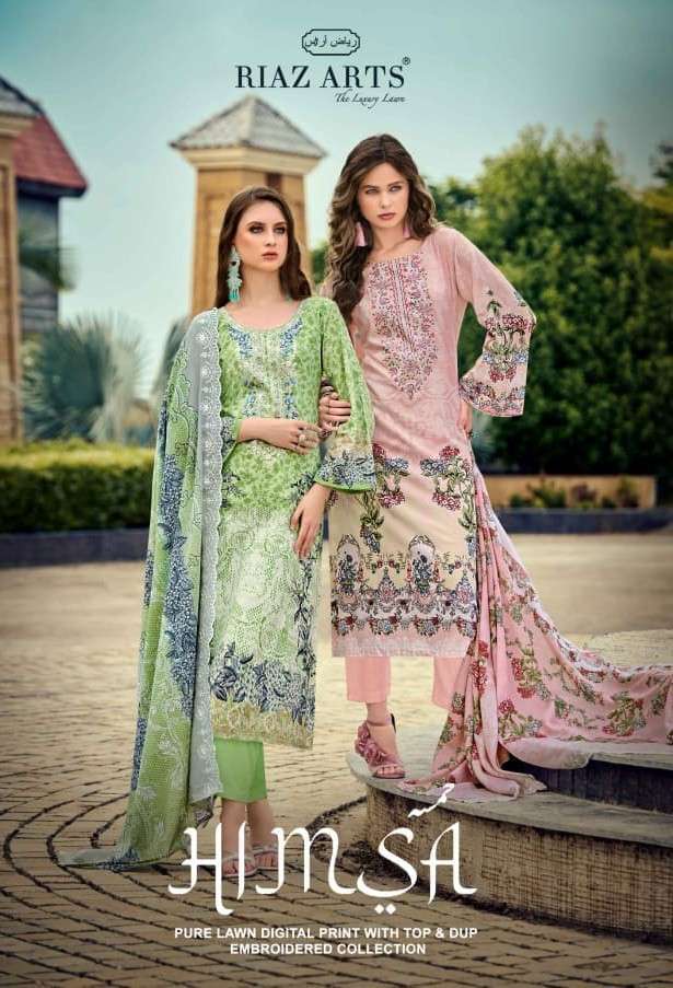 RIAZ ARTS HIMSA COTTON CAMBRIC LAWN WITH HEAVY EMBROIDERY SALWAR KAMEEZ WHOLESALE PRICE SURAT 