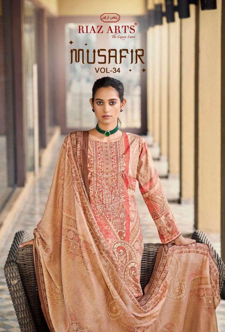 RIAZ ARTS MUSAFIR VOL-34 CAMRIC COTTON DIGITAL EMBRODERY WORK SALWAR KAMEEZ DEALER 