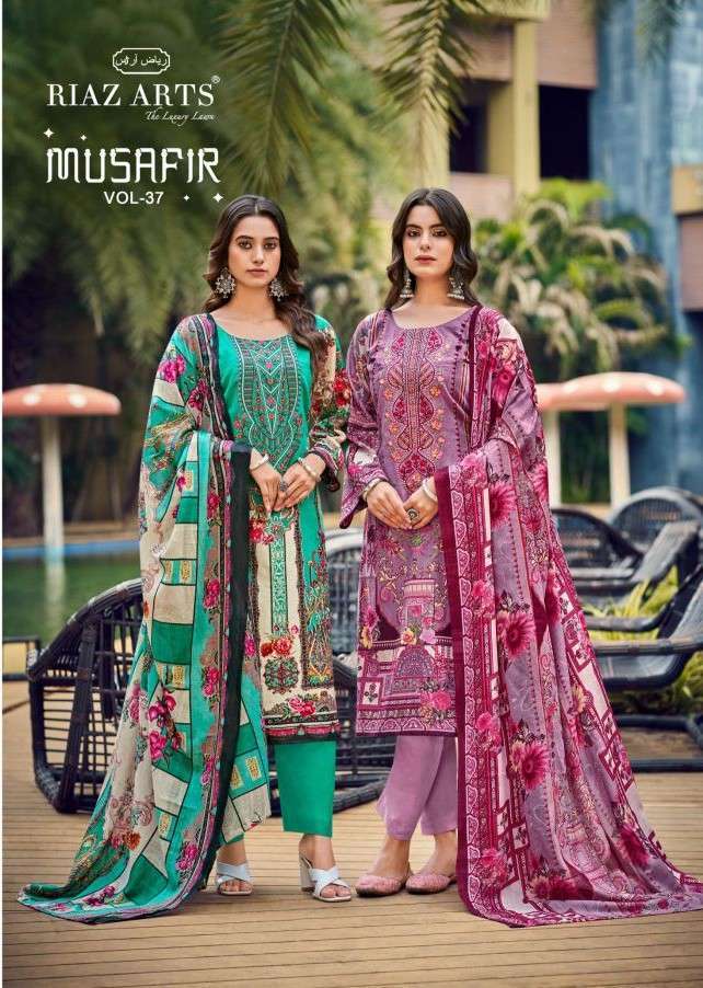 RIAZ ARTS MUSAFIR VOL-37  CAMRIC LAWN COTTON DIGITAL PRINT WITH EMBRODERY SALWAR KAMEEZ DEALER 
