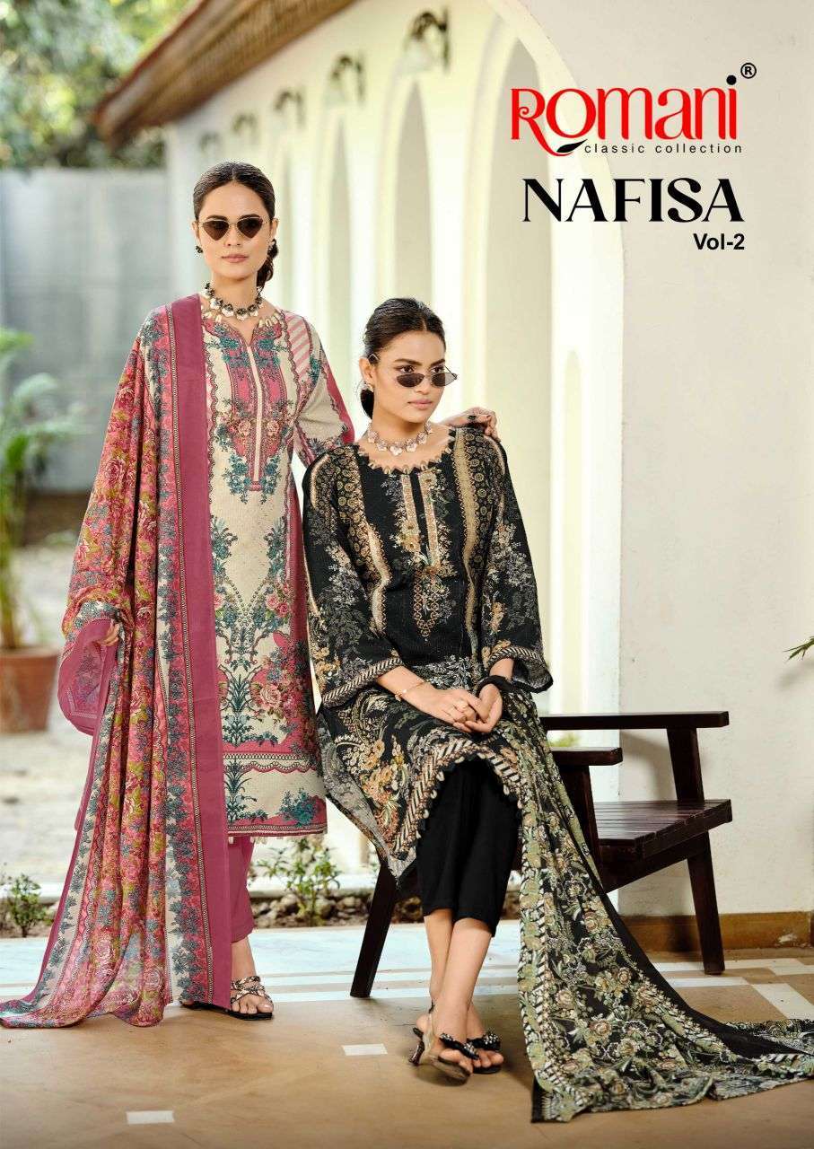 ROMANI NAFISA VOL-2 SOFT COTTON DIGITAL PRINT WITH EMBRODERY WORK UNSTITCHED LADIES SUIT  WHOLESALE RATE 