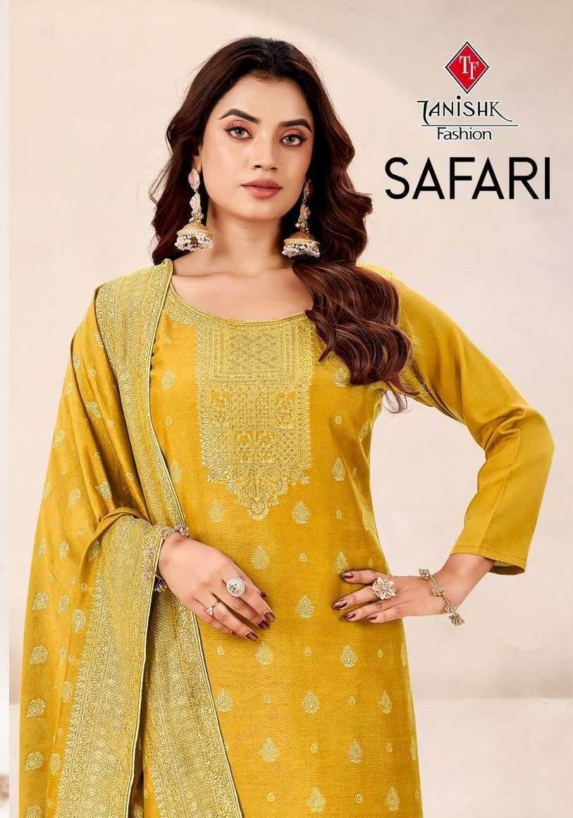 TANIKSH SAFARI MUSLIN JACQUARD WITH FANCY WORK SALWAR KAMEEZ WHOLESALE PRICE IN SURAT 