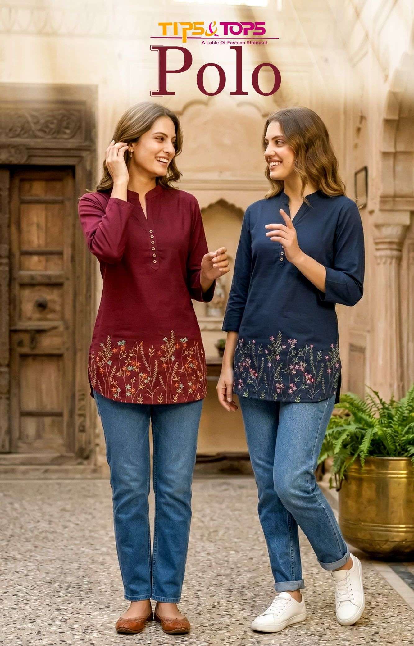 TIP AND TOPS POLO RAYON WITH EMBROIDERY SHORT TOPS WHOLESALE PRICE SURAT 