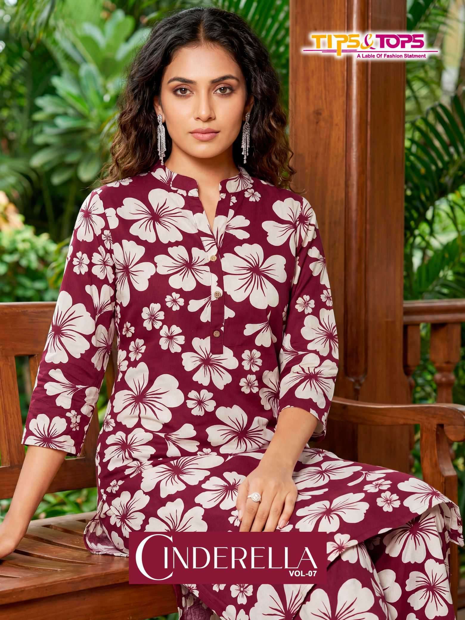 TIPS AND TOPS CINERELLA VOL- 7 RAYON WITH FANCY PRINT KURTI WHOLESALE PRICE IN SURAT 