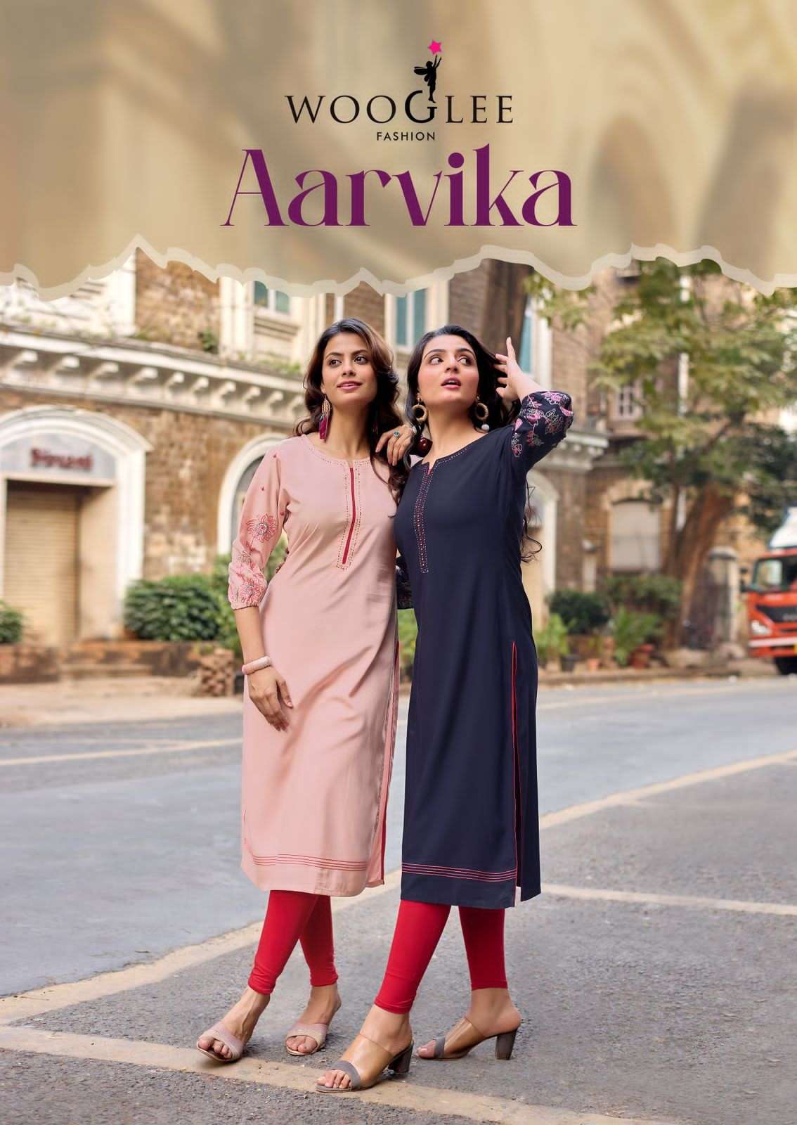 WOOGLEE AARVIKA HEAVY RAYON EMBRODERY WORK KURTI CATALOG SUPPLIER