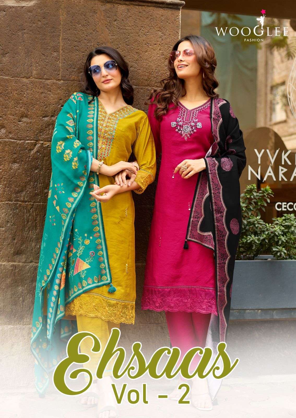 WOOGLEE EHSAAS VOL-2 2007-2012 SERIES VISCOSE WEAVING WITH THREAD WORK DESIGNER THREE PCS DESIGNER KURTI WHOLESALER