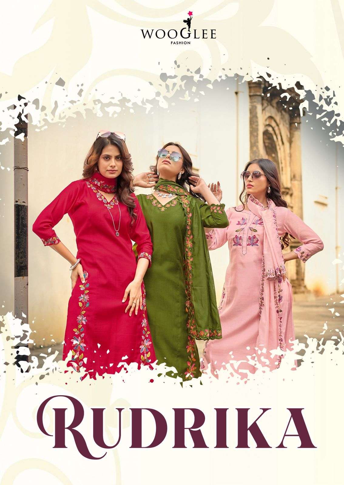 WOOGLEE RUDRIKA READYMADE LATEST STYLE 3 PIECE PAIR CATALOG SUPPLIRES SURAT 