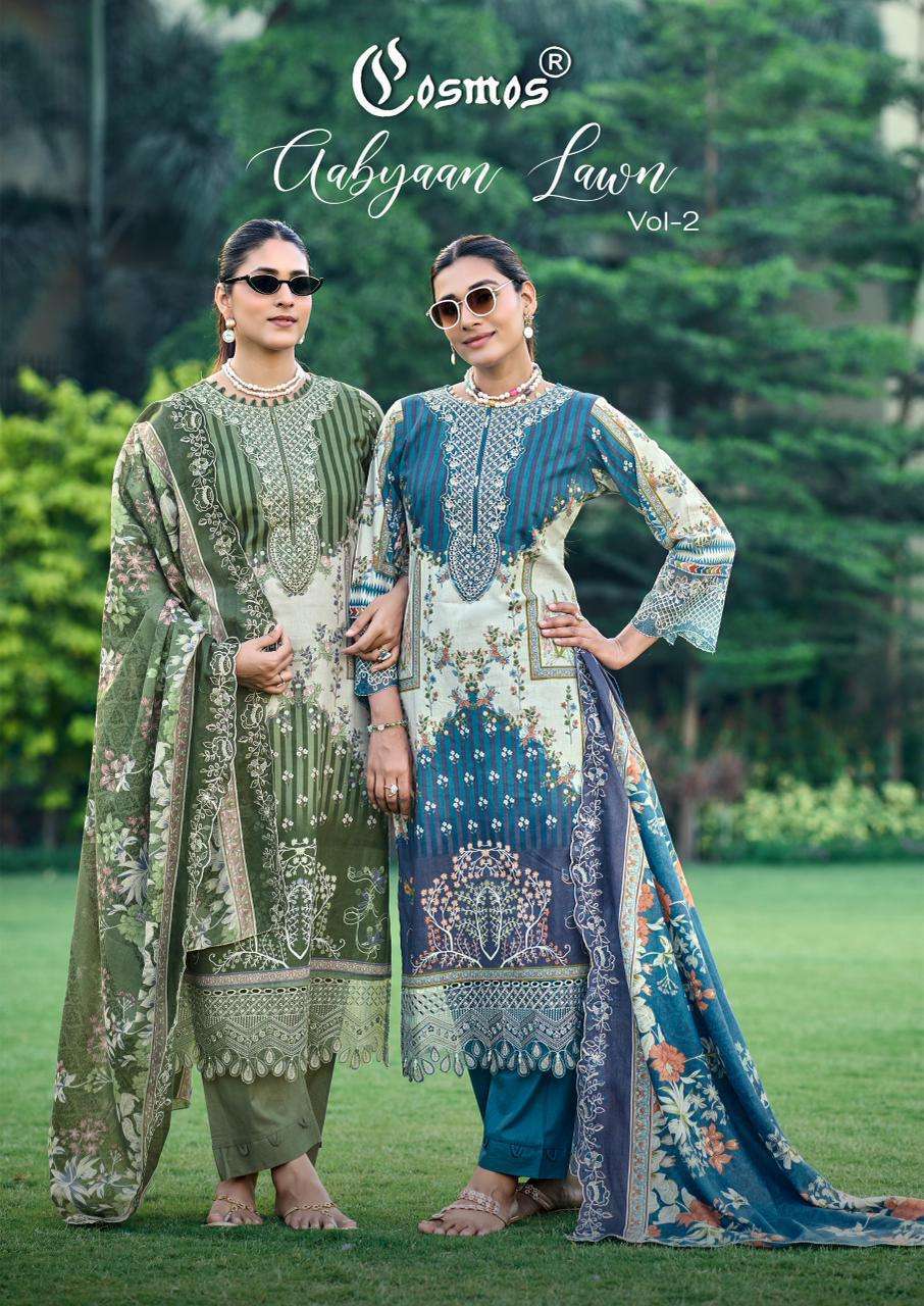 COSMOS AABYAAN LAWN VOL - 2 LAWN COTTON WITH PATCH WORK DESIGNER SALWAR KAMEEZ WHOLESALE PRICE 