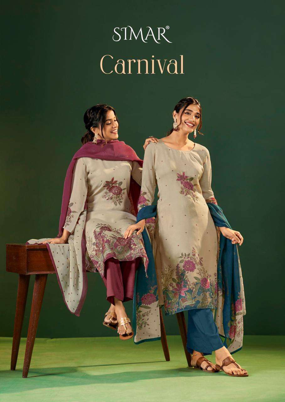 GLOSSY SIMAR CARNIVAL LAWN DIGITAL PRINT WITH HANDWORK SALWAR KAMEEZ WHOLESALE BEST RATE 
