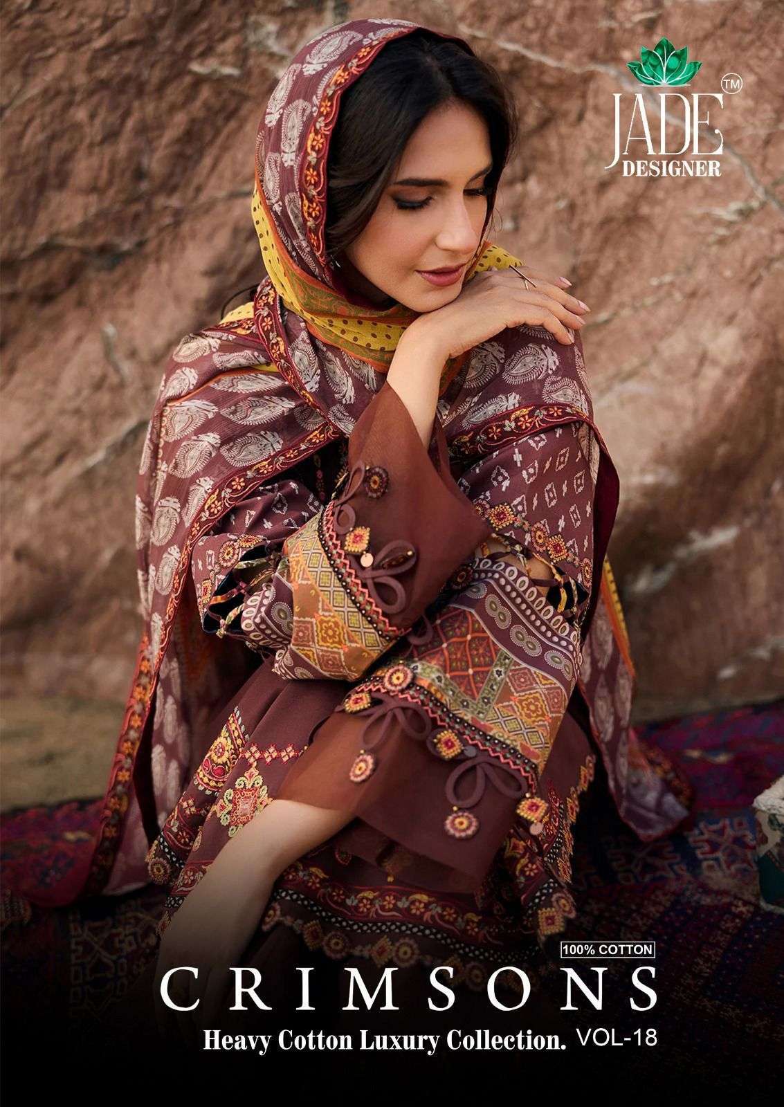 JADE CRIMSON VOL- 18 PURE HEAVY  COTTON PAKISTANI PRINTED DRESS MATERIAL WHOLESALER 