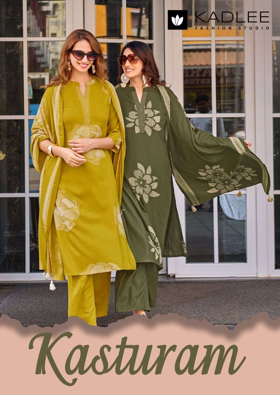 KADLEE KASTURAM RAYON PRINT WITH HANDWORK THREE PCS READYMADE SET WHOLESALE RATE 