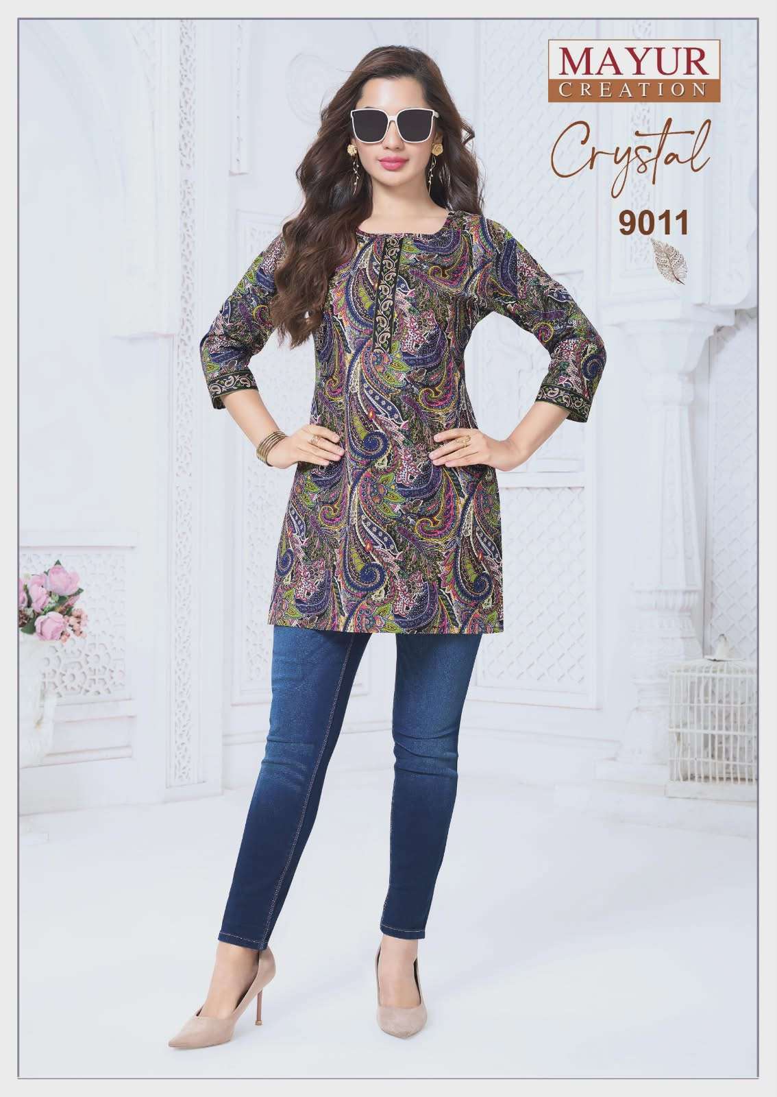 MAYUR CREATION CRYSTAL VOL 9 SUMMER WEAR COTTON SHORT TOP WHOLESALE PRICE SURAT 