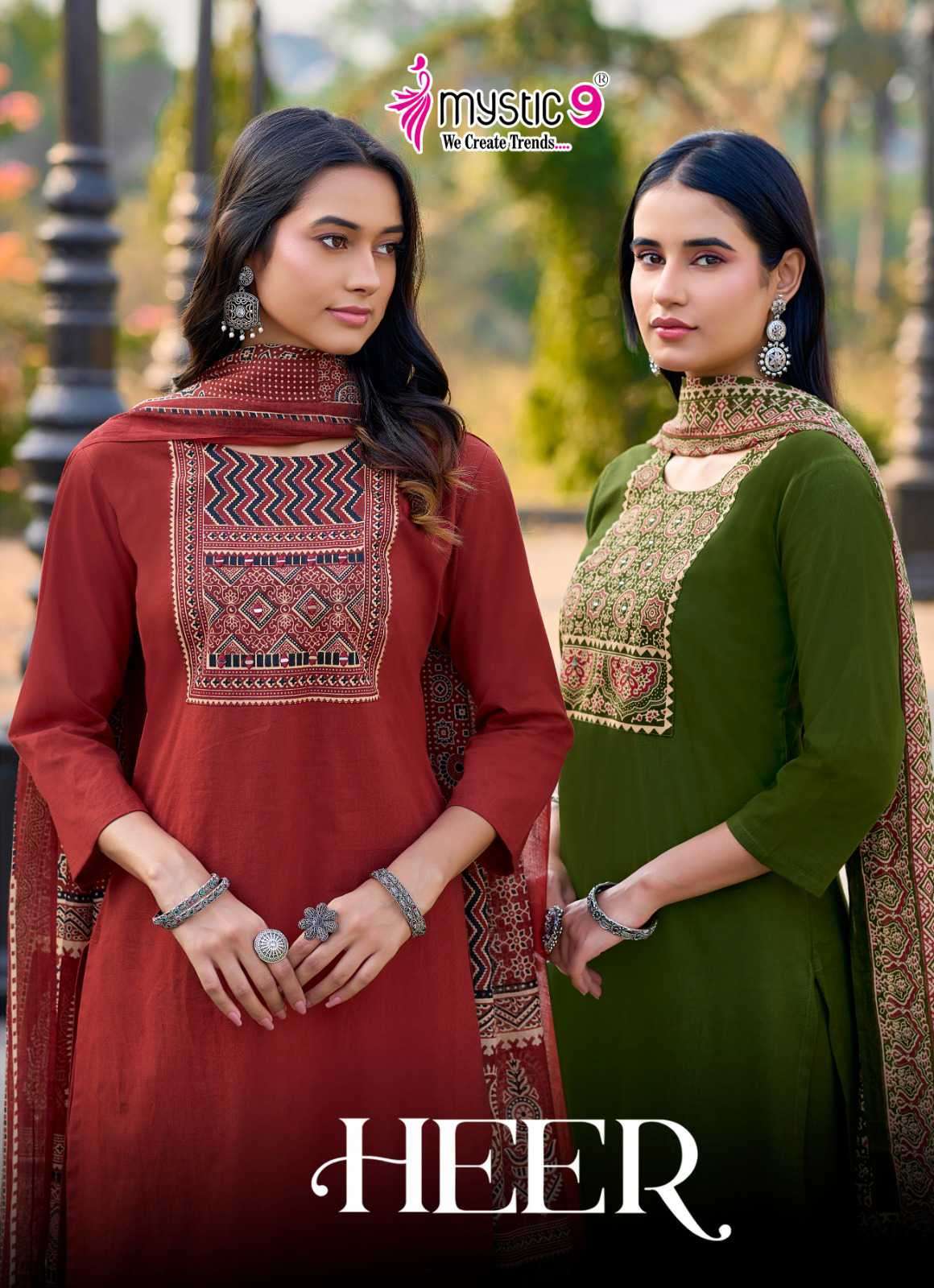 MYSTIC 9 HEER VOL 1 COTTON DHABU WITH MIRROR WORK SALWAR KAMEEZ WHOLESALE PRICE EXPORTER IN INDIA 