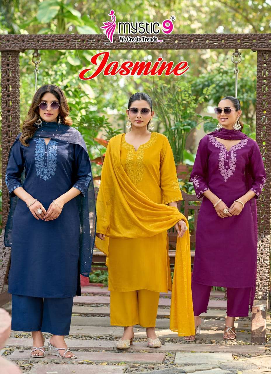 MYSTIC 9 JASMIN VOL 1 1001- 1008 SERIES VERICAN WITH FANCY EMBROIDERY READYMADE SALWAR KAMEEZ WHOLESALE PRICE SURAT 