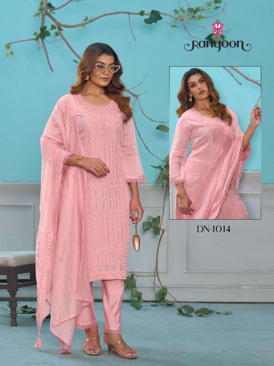 RANGOON 1011-1014 COTTON MAL CHANDERI WITH EMBROIDERY SALWAR KAMEEZ WHOLESALE BEST RATE 