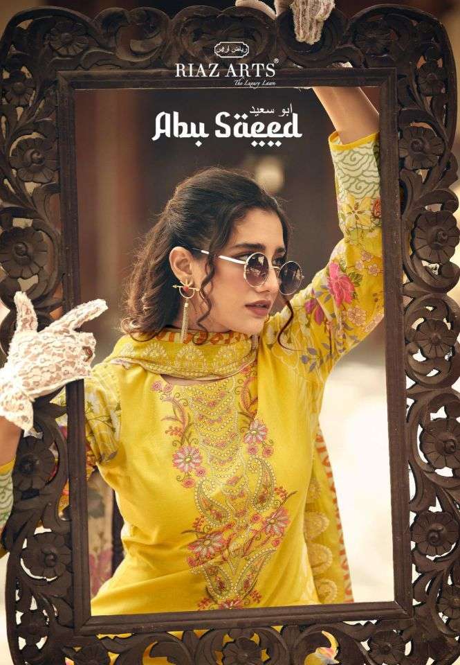 RIAZ ARTS ABU SAEED LAWN CAMRIC COTTON WITH HEAVY EMBROIDERY PAKISTANI SUIT WHOLESALER 