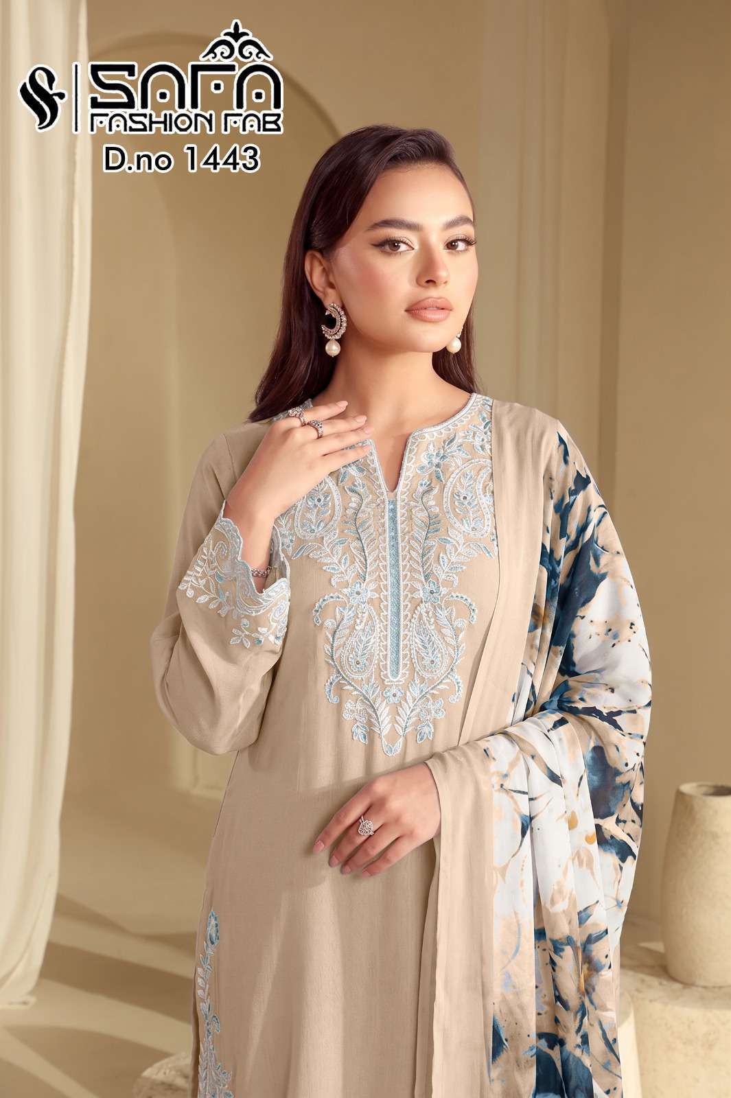 SAFA FASHION FAB 1443 SOFT COTTON HEAVY EMBROIDERED READYMADE 3 PCS SET WHOLESALER