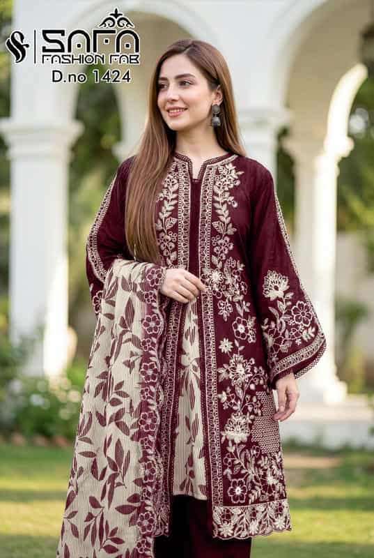 SAFA FASHION HUB 1424 CHIFFON HEAVY EMBROIDERY WORK SALWAR KAMEEZ WHOLESALE BEST RATE 