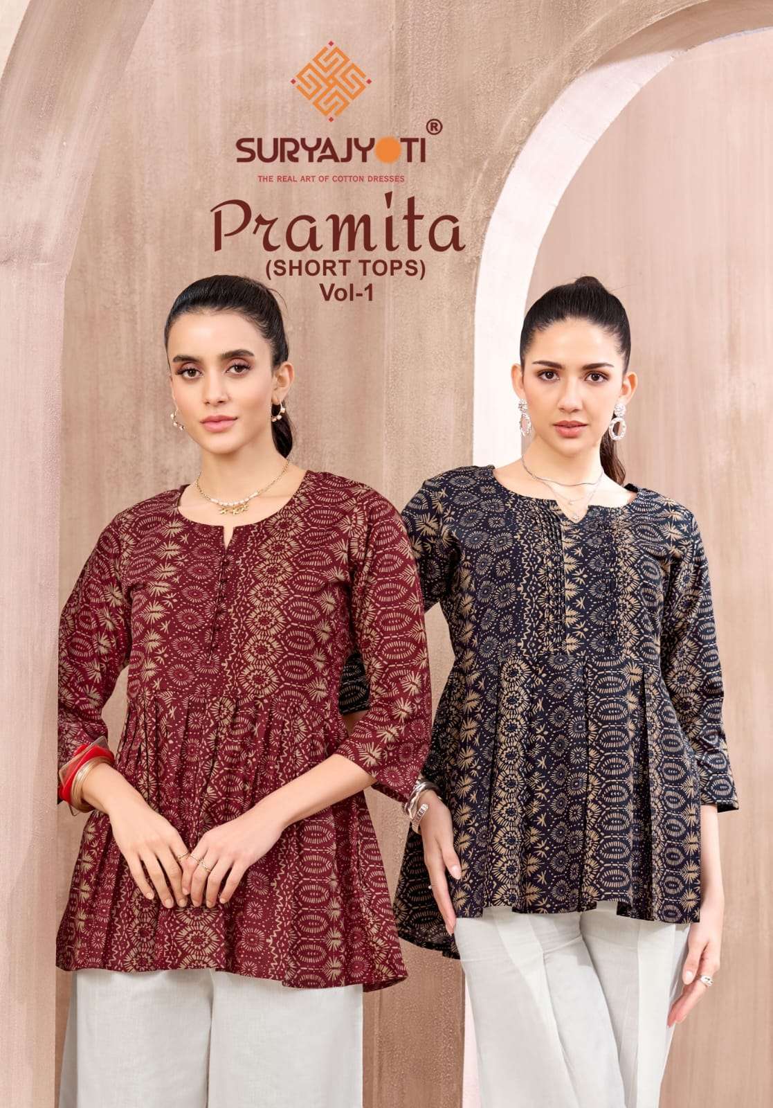 SURYAJYOTI PRAMITA VOL 1 SUMMER WEAR COTTON SHORT TOP WHOLESALE PRICE SURAT 