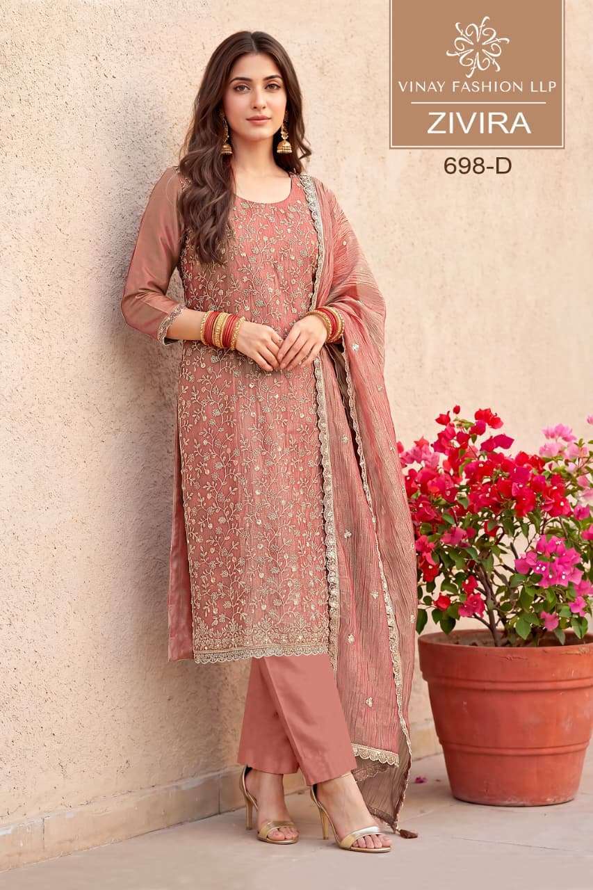 VINAY FASHION ZIVIRA SOFT SILK SEQUENCE EMBROIDERY DESIGNER SALWAR KAMEEZ WHOLESALE PRICE SURAT 