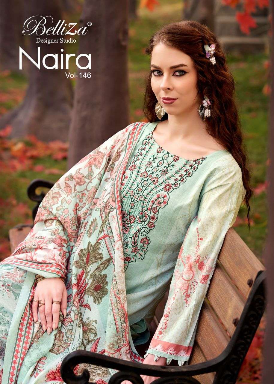 BELLIZA DESIGNER NAIRA VOL 146 EXCLUSIVE HEAVY SELF EMBROIDERY COTTON  DRESS MATERIAL SUPPLIER
