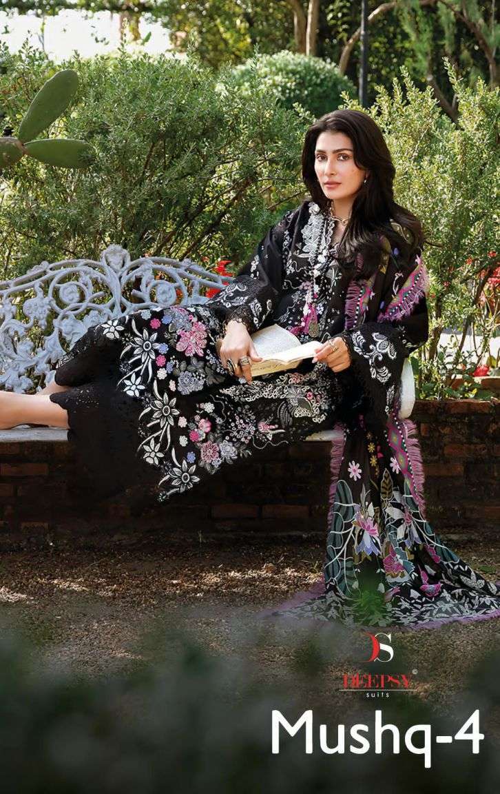 DEEPSY SUIT MUSHAQ VOL 4 COTTON SELF EMBROIDERY SALWAR KAMEEZ WHOLESALE PRICE SURAT 