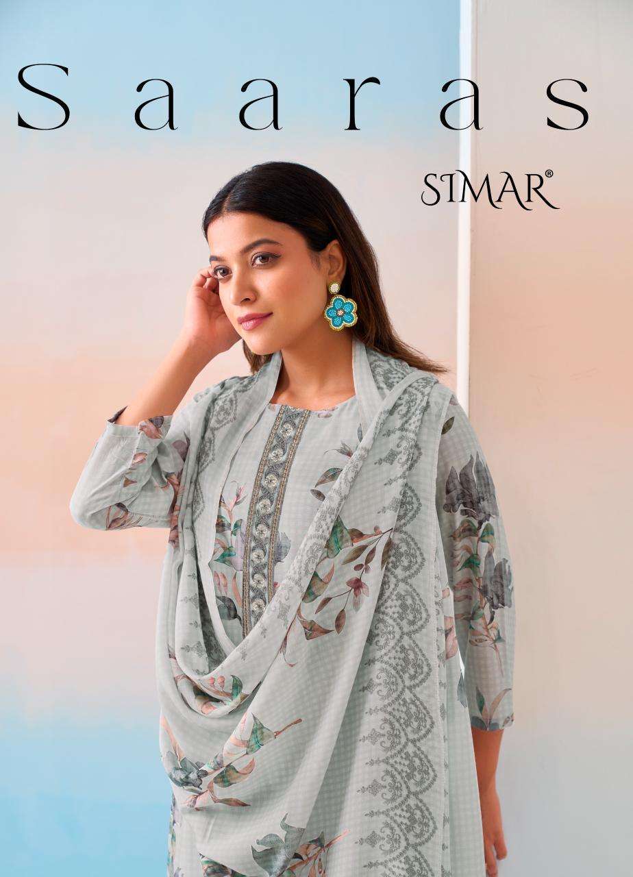 GLOSYY SIMAR SAARAS PURE MUSLIN DIGITAL PRINTED SUIT CATALOG WHOLESALE BEST RATE SURAT 