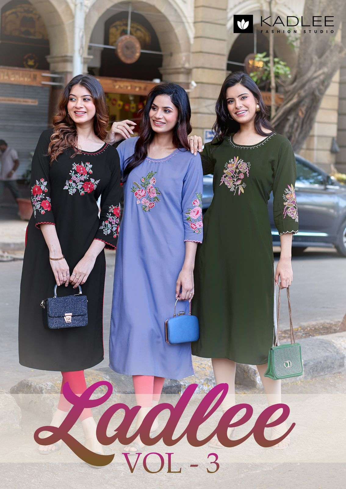 KADLEE LADLEE VOL 3 1007-1012 SERIES RAYON WITH THREAD HANDWORK  STRAIGHT STYLE KURTI CATALOG SUPPLIER 