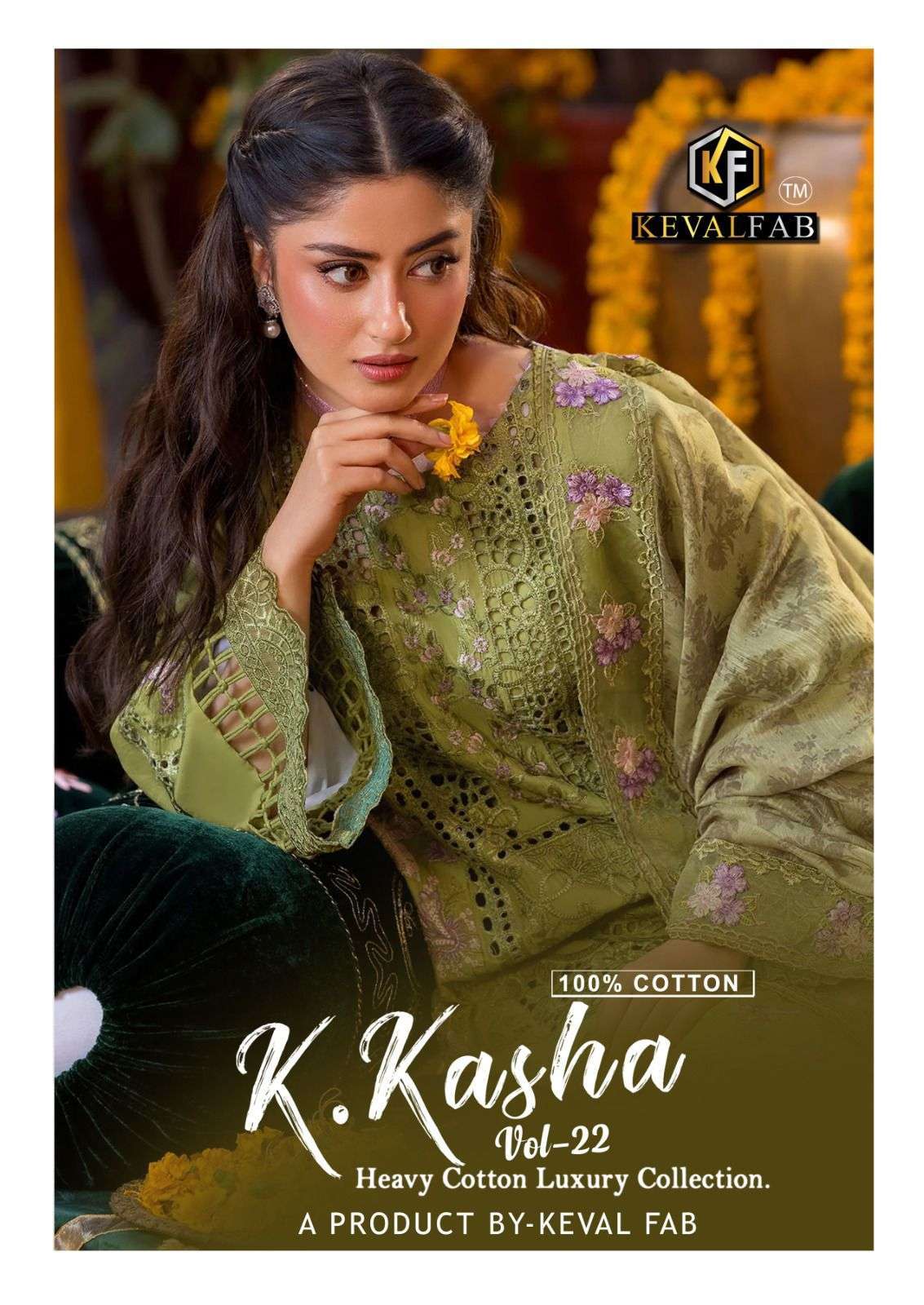 KEVAL FAB K KASHA VOL 22 22001-22006 SERIES COTTON WITH FANCY WORK PAKISTANI DRESS SUPPLIER IN INDIA 