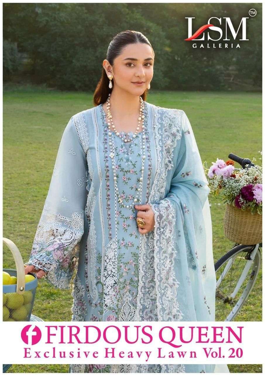 LSM GALLERIA FIRDOUS QUEEN VOL- 20 HEAVY LAWN PRINTED PAKISTANI DRESS MATERIAL SUPPLIER 