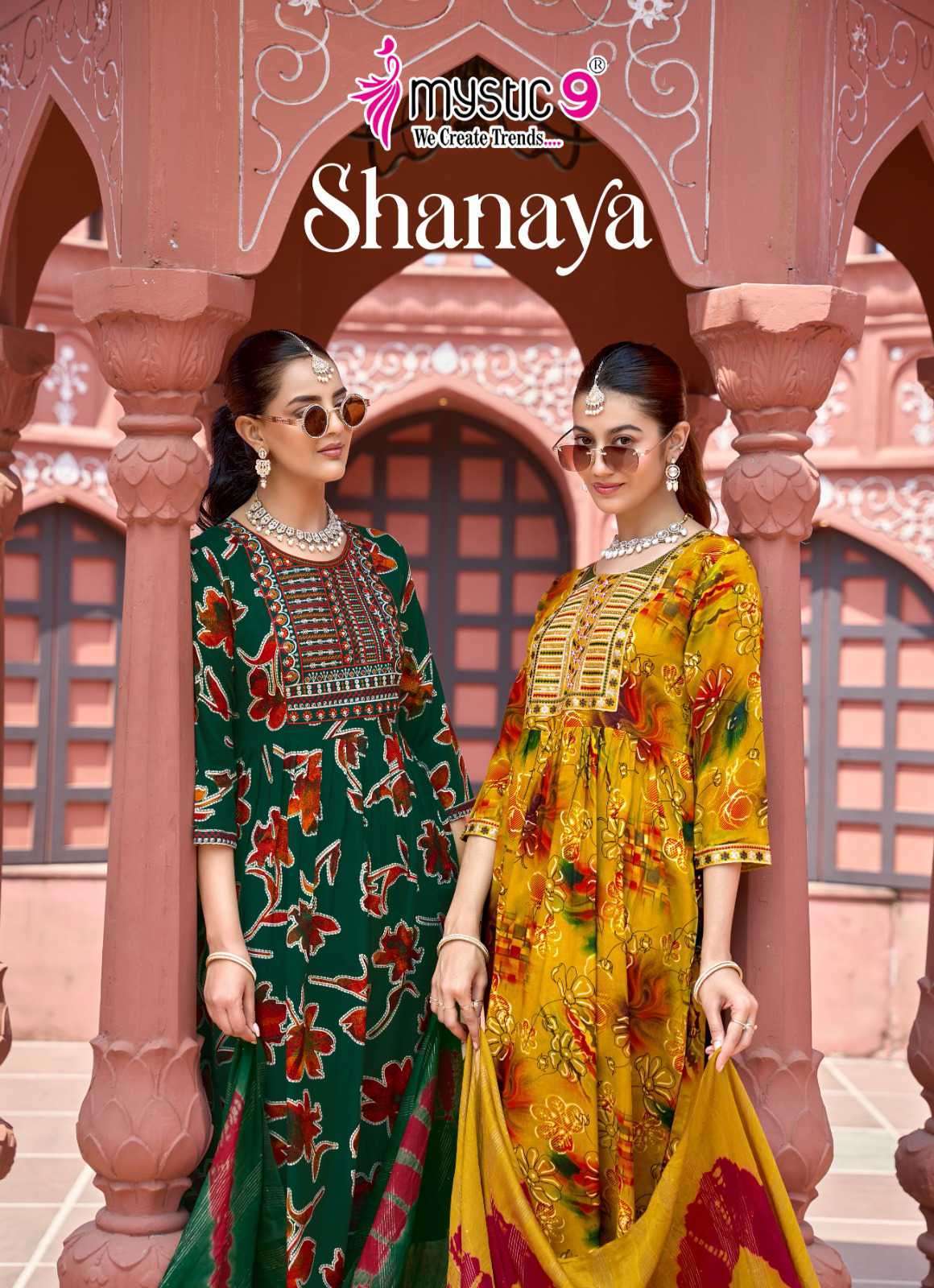 MYSTIC 9 SHANAYA VOL 13  RAYON WITH FANCY WORK READYMADE THREE PCS SET SUPPLIER 