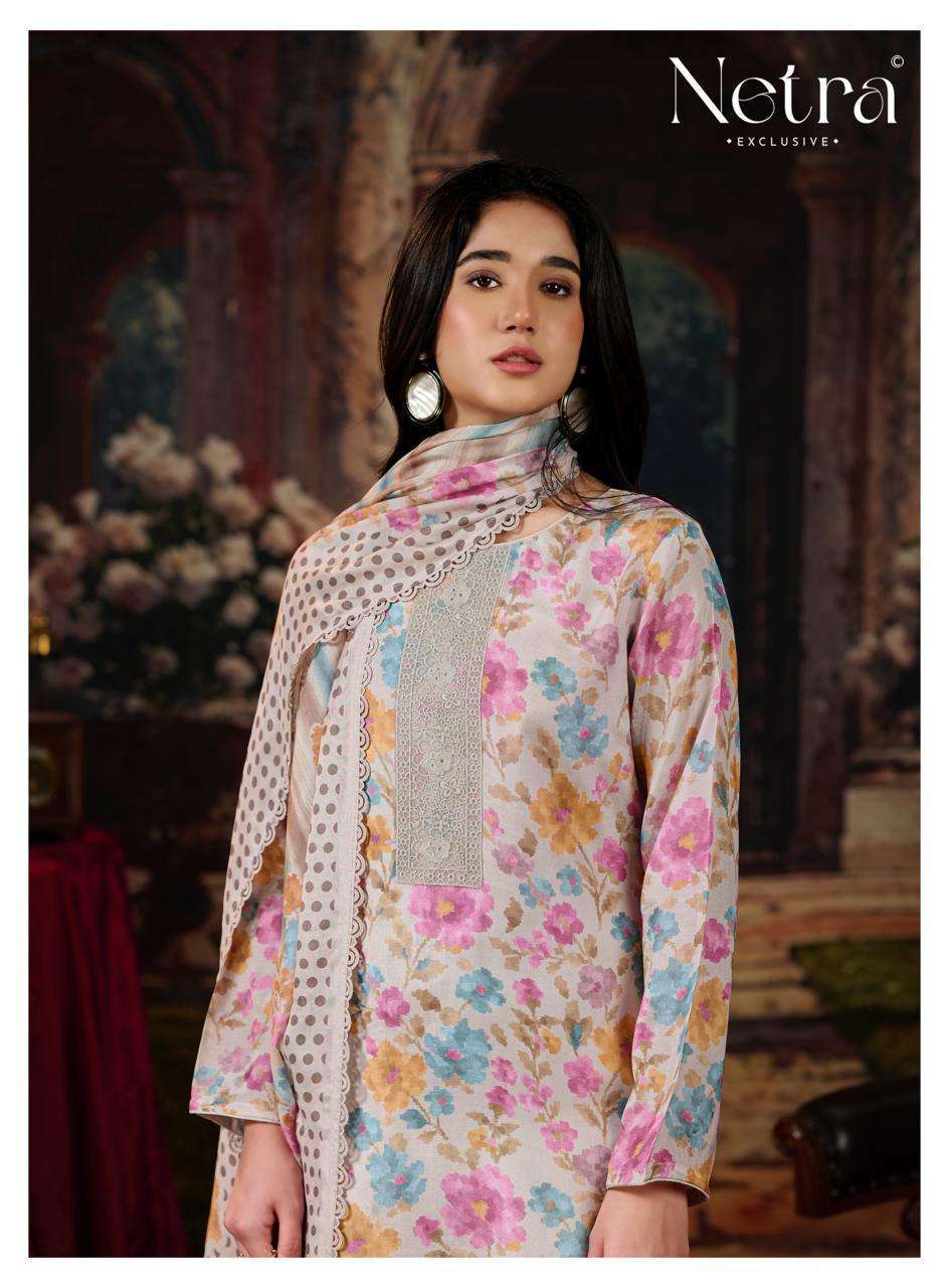 NETRA KARA BEMBREG MUSLIN DIGITAL PRINTED SALWAR KAMEEZ WHOLESALE PRICE SURAT 