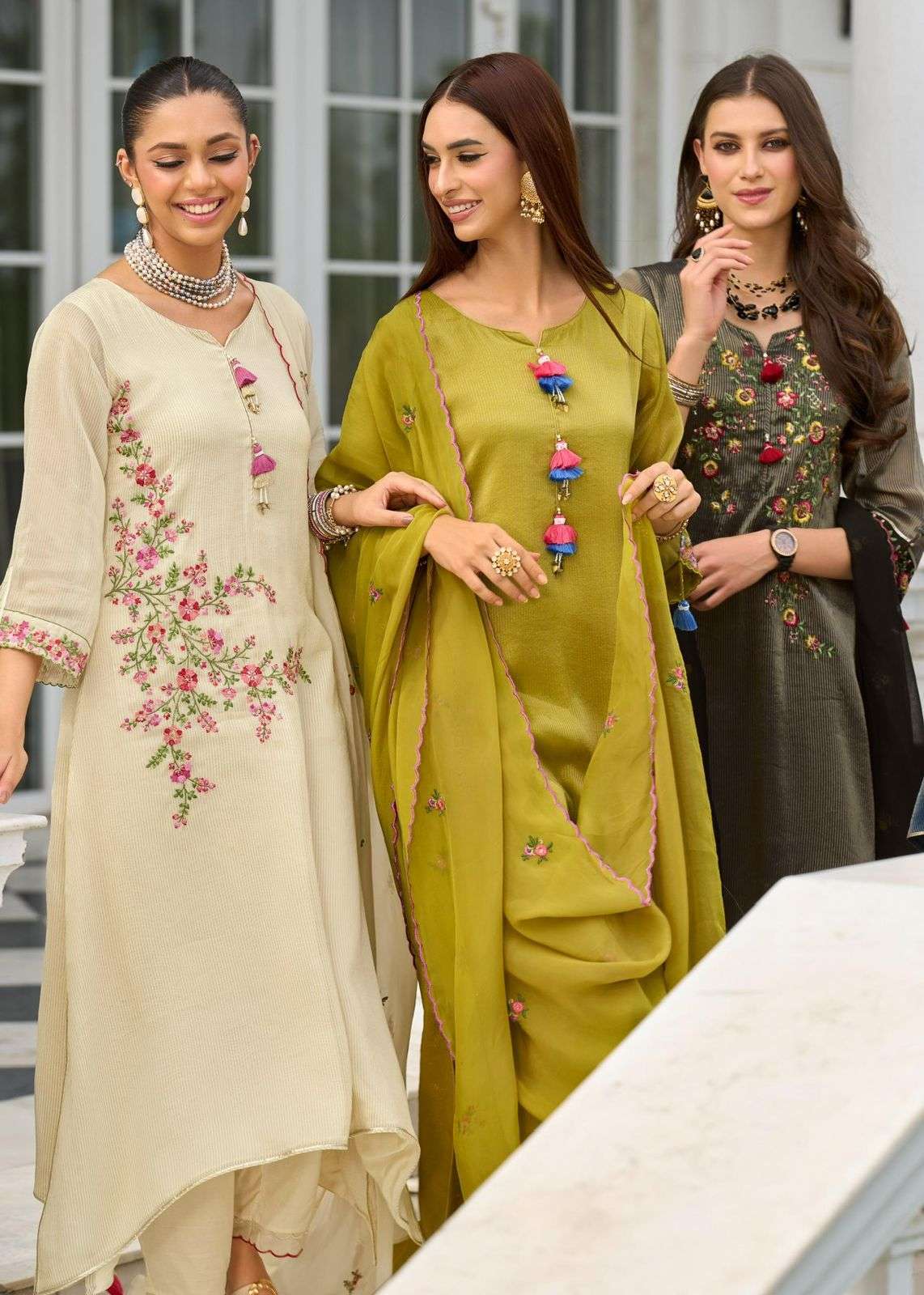 PRM INDIA SAHELI DESIGNER EMBRODERY WORK THREE PCS COMBO SET WHOLESALER 