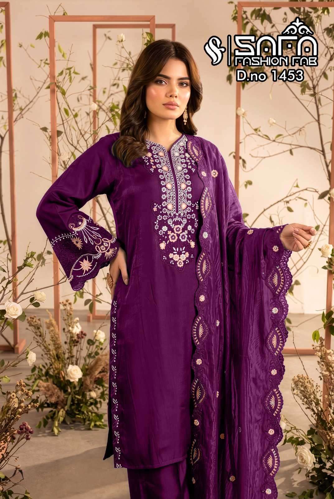 SAFA FASHION FAB 1453 SOFT FABRIC WITH FANCY EMBROIDERY WORK READYMADE SALWAR KAMEEZ WHOLESALE PRICE SURAT 