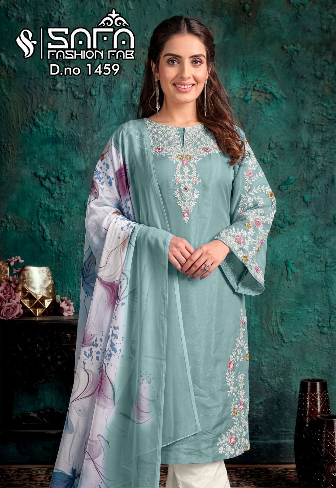 SAFA FASHION FAB 1459 SOFT FABRIC WITH FANCY EMBROIDERY WORK READYMADE SALWAR KAMEEZ WHOLESALE PRICE SURAT 