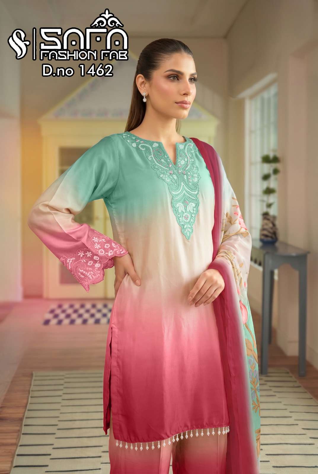 SAFA FASHION FAB 1462 SOFT COTTON WITH FANCY WORK READYMADE SALWAR KAMEEZ WHOLESALE SURAT 