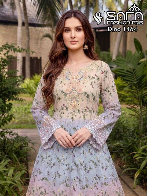 SAFA FASHION FAB 1665 COTTON WITH EMBROIDERY SOFT READYMADE DESIGNER THREE PCS KURTI WHOLESALER