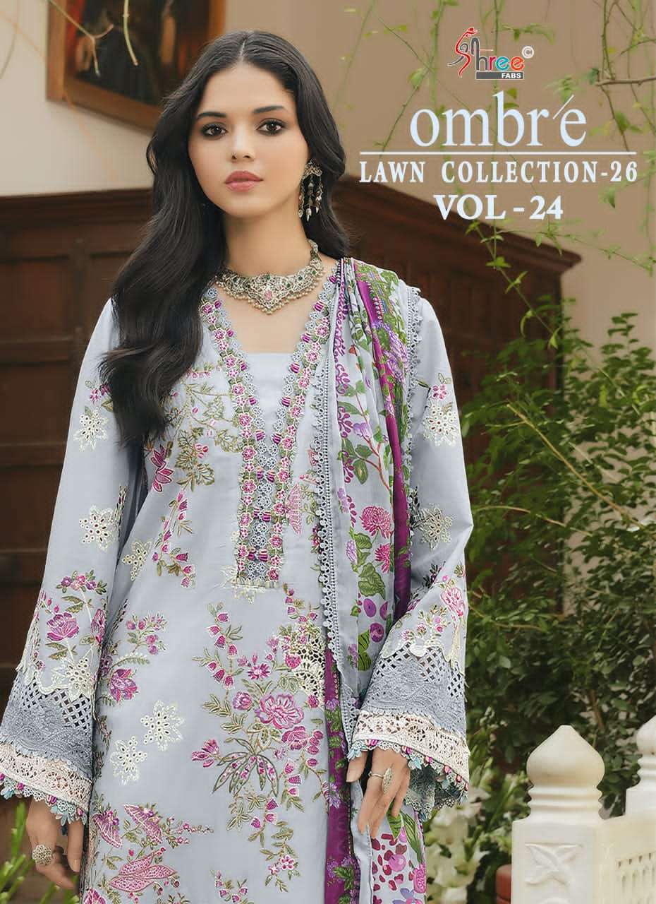 SHREE FABS OMBRE LAWN COLLETION 26 VOL- 24 PURE COTTON EMBROIDERY SALWAR KAMEEZ WHOLESALE PRICE SURAT 