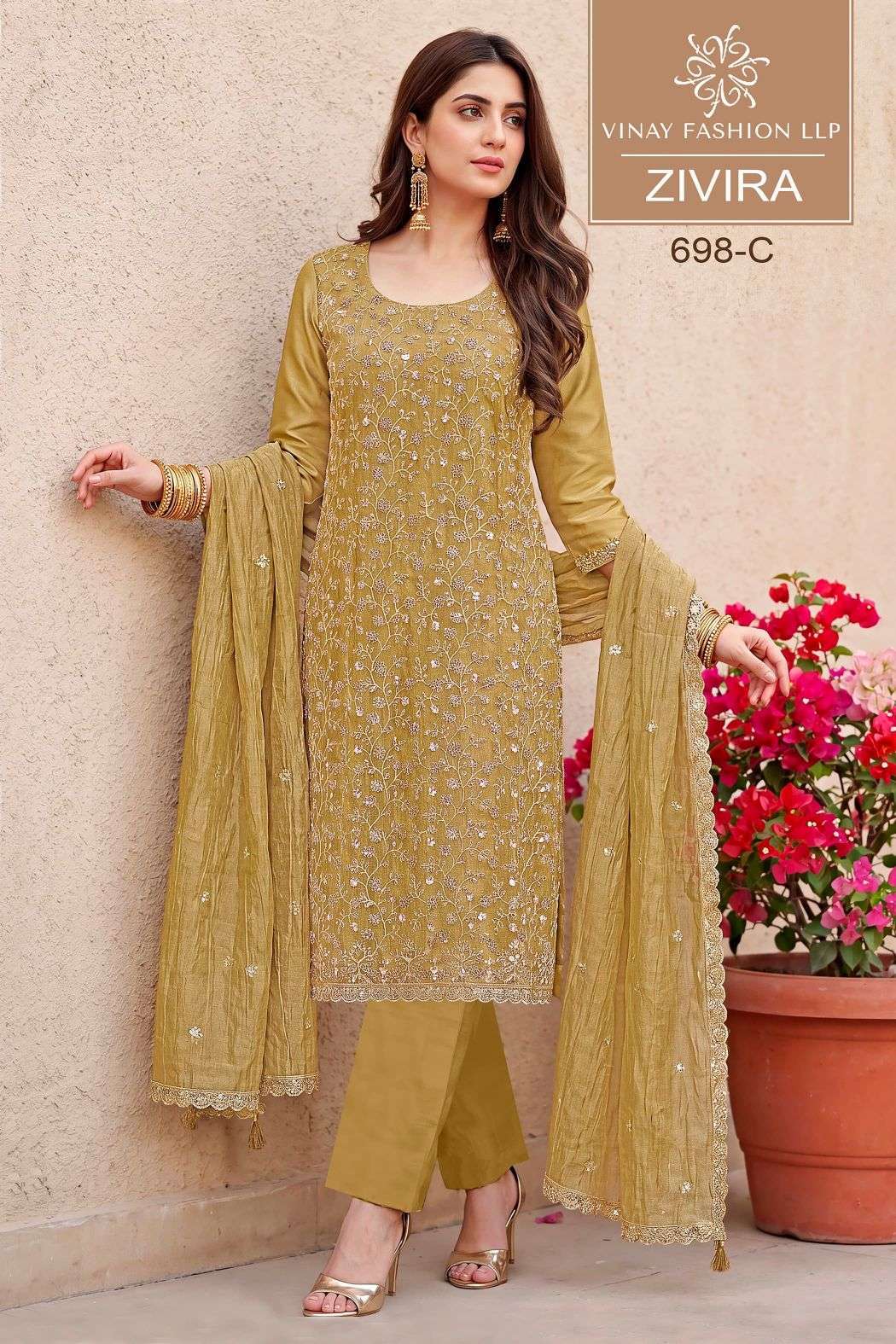 VINAY FASHION KULEESH ZIVIRA PREMIUM GOLD SILK HEAVY EMBRODERY WORK DESIGNER SALWAR KAMEEZ DEALER IN INDIA