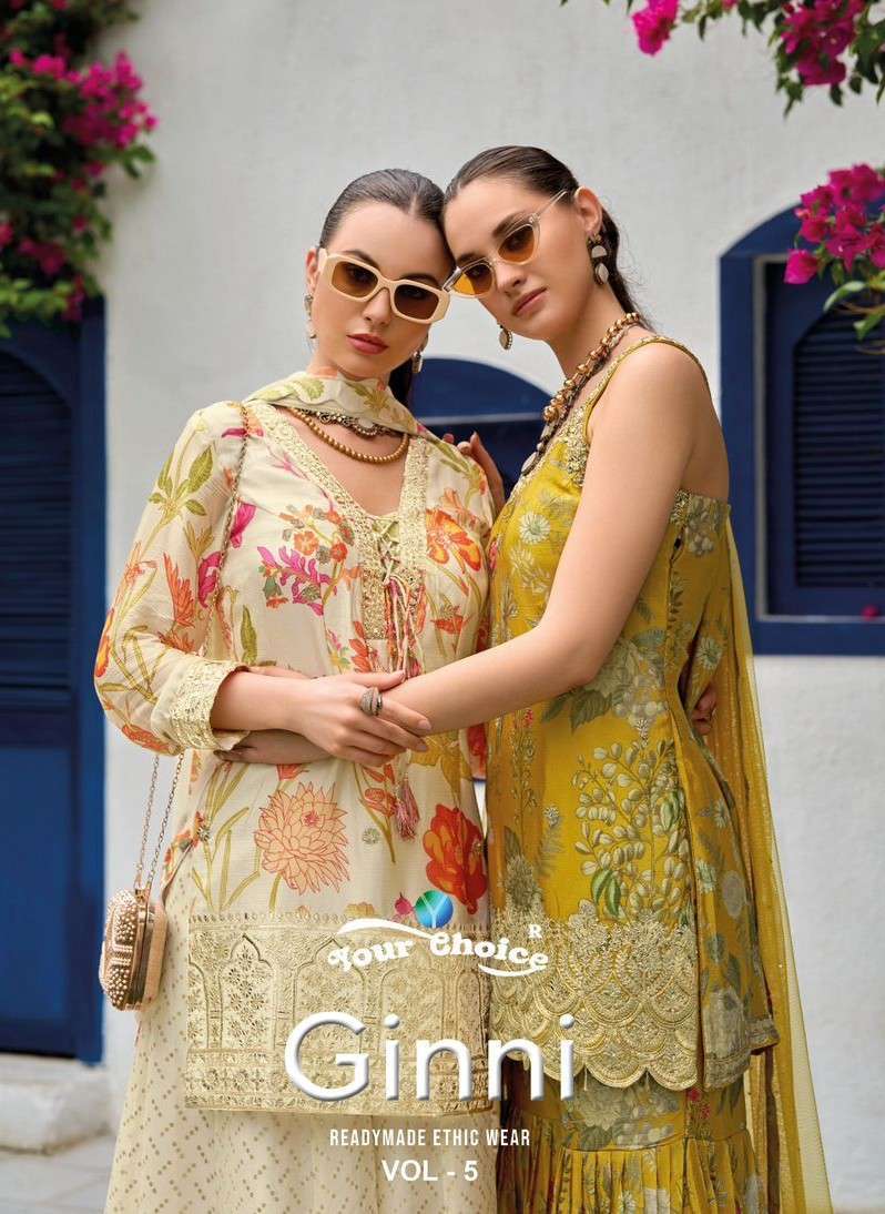 YOUR CHOICE GINNI VOL 5 CHINON WITH FANCY DESIGNER READYMADE SUIT WHOLESALE RATE 