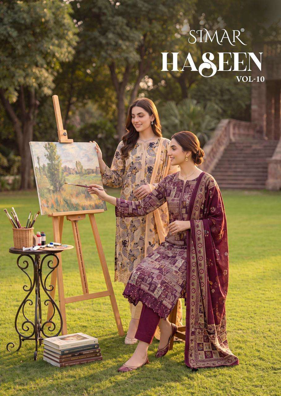 GLOSSY HASEEN VOL 10 VISCOSE MUSLIN DIGITAL PRINTED SALWAR KAMEEZ WHOLESALE PRICE SURAT 