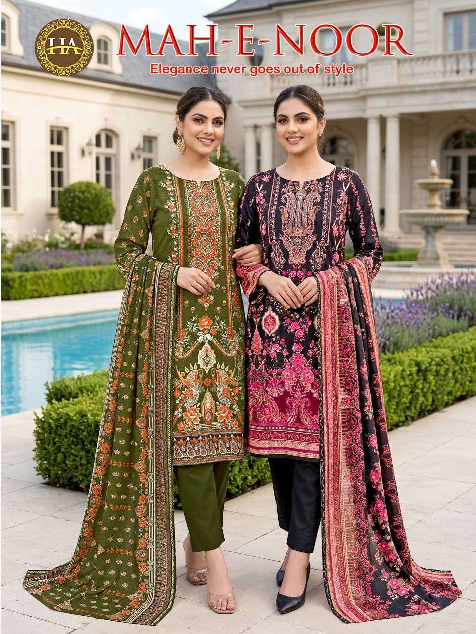HARSHIT FASHION MAH-E-NOOR VISCOSE RAYON PAKISTANI PRINTED DESIGNER SUIT WHOLESALE DEALER SURAT 